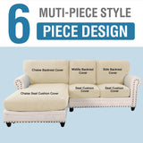 PrimeBeau 2024 New Sectional Couch Covers 6 Pieces Stretch Sofa Cover for Sectional Sofa Set Separate L Shaped Couch Cover for Both Left/Right Couch (Seat and Back: 1 Chaise for Loveseat)