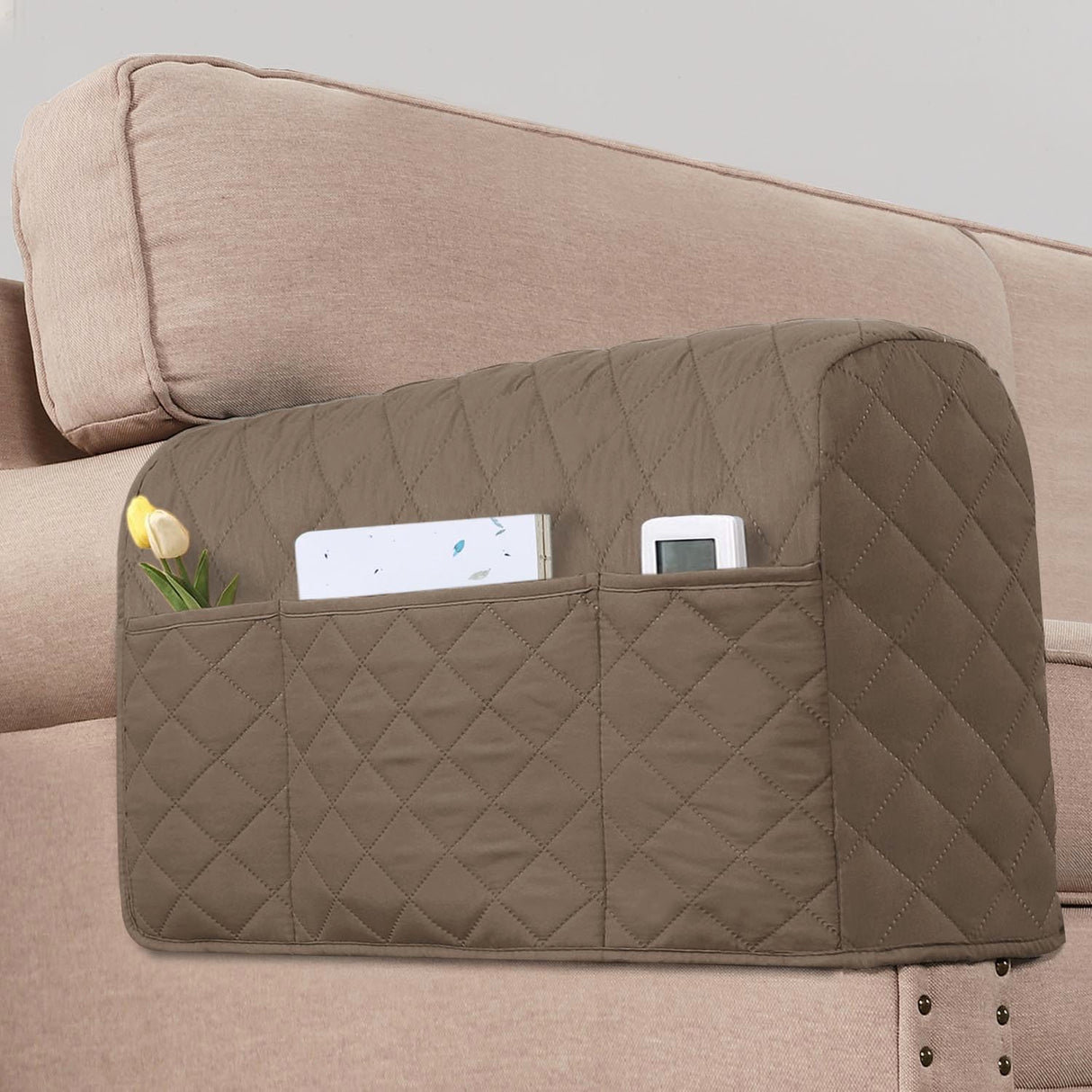 PrimeBeau Armrest Covers for Sofa Water Resistant Couch Arm Covers Remote Control Holder Sofa Armrest Organizer for Magazine, Tablet, Phone, iPad(Set of 2)
