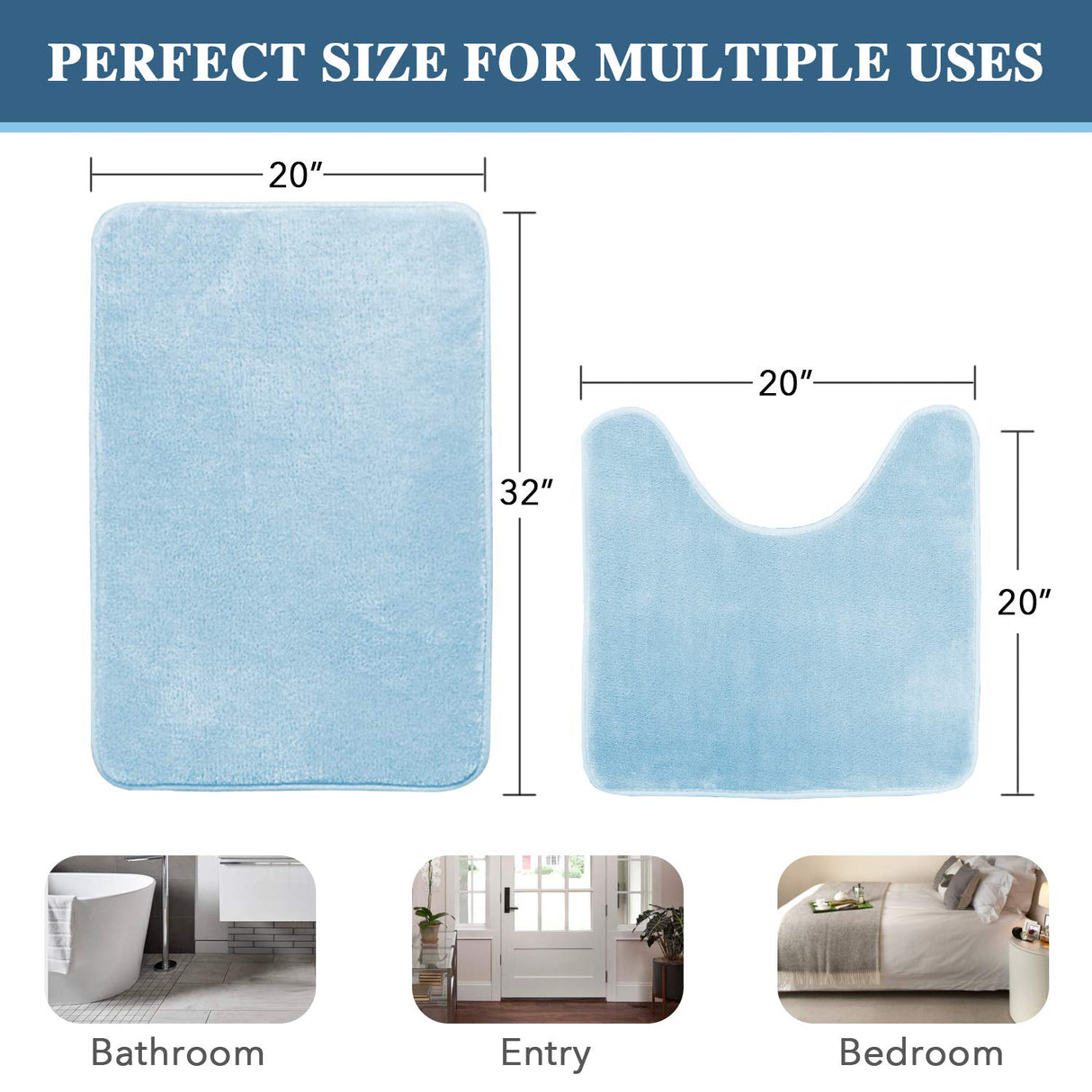 PrimeBeau Luxurious Memory Foam Bath Mat, Flannel Velvety Bath Mat Luxury Extra Soft and Absorbent Non Slip Rugs(Set of 2)