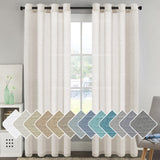 PrimeBeau Faux Linen Grommet Sheer Curtains - Set of 2 Panels 52 Series Long