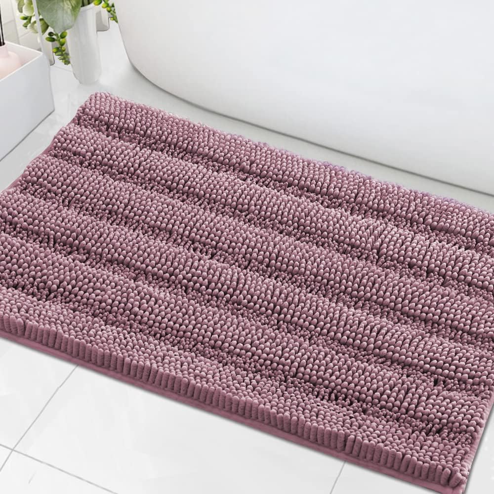 H.Versailtex 1 Piece Extra Thick Chenille Striped Pattern Shaggy Bath Rugs