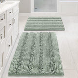 H.Versailtex 2 Pieces  Extra Thick Chenille Striped Pattern Shaggy Bath Rugs Include 1 Rectangle and 1 Toilet Rug