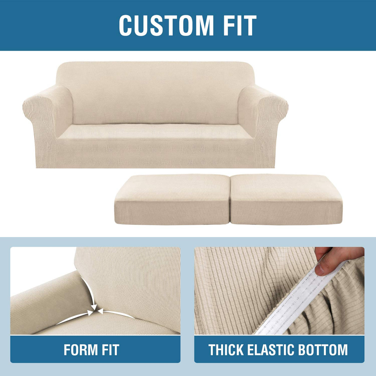 PrimeBeau Thicker Jacquard Fabric 3 Pieces Loveseat & Oversize Loveseat Covers for 2 Cushion Sofa Couch Slipcovers (Base Cover Plus 2 Seat Cushion Covers)