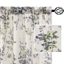 PrimeBeau Linen Sheer Rod Pocket Curtains Vintage Floral Printing, 2 Panels