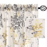 PrimeBeau Linen Sheer Rod Pocket Curtains Vintage Floral Printing, 2 Panels