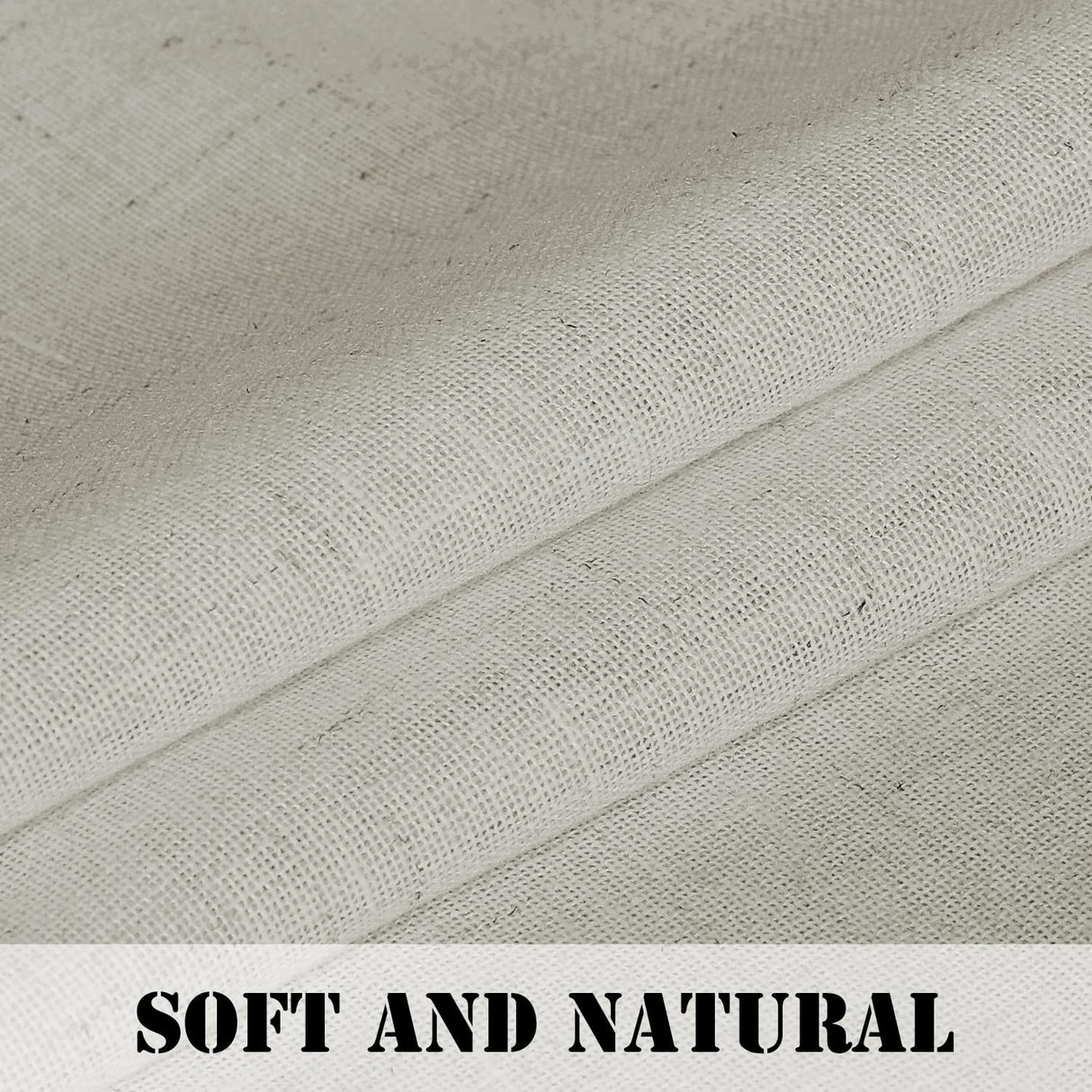 PrimeBeau Natural Linen Mix Tab Top Curtains, Light Filtering Panels (Set of 2)
