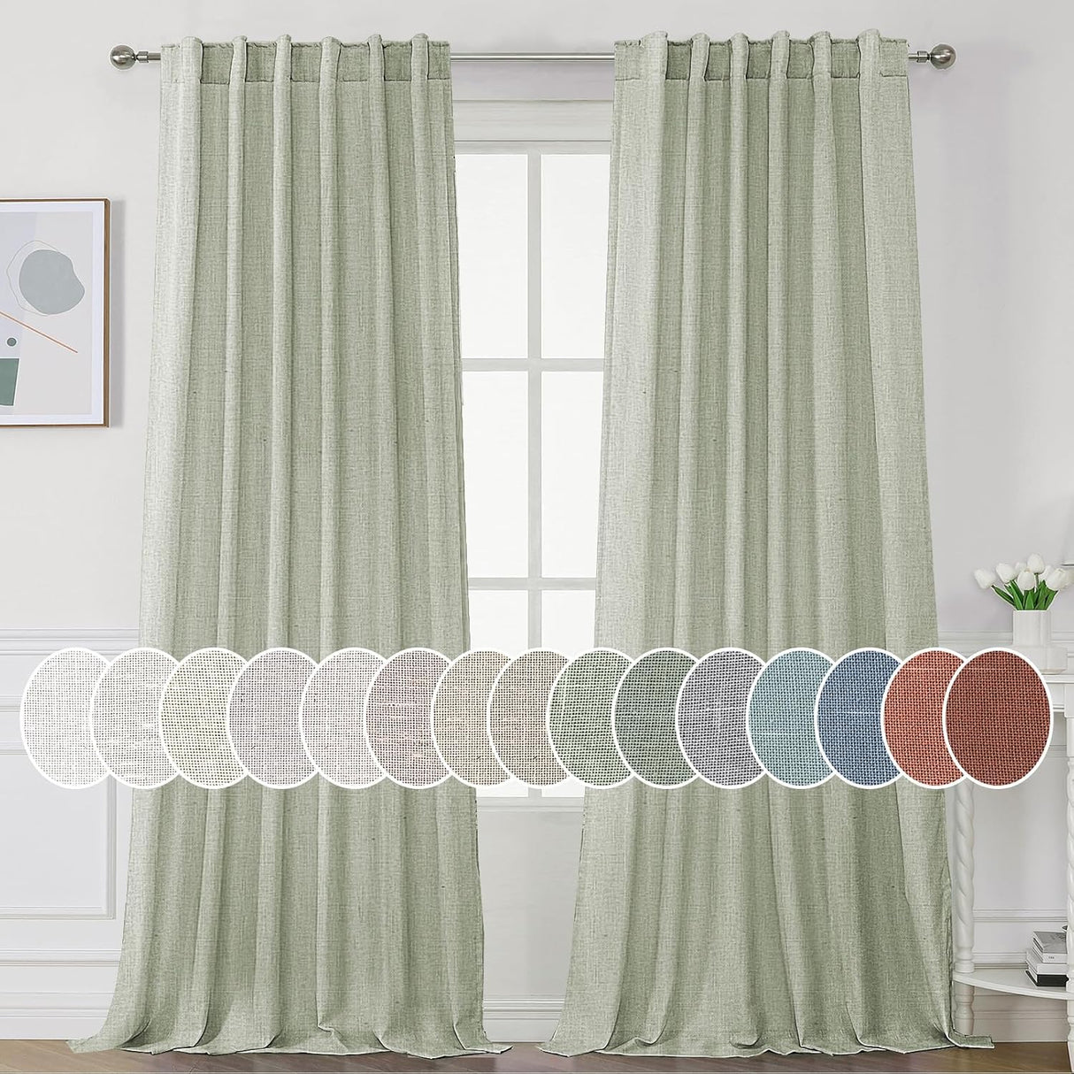 H.Versailtex Natural Linen Tab Loop Pocket Semi Sheer Light Filtering Curtains
