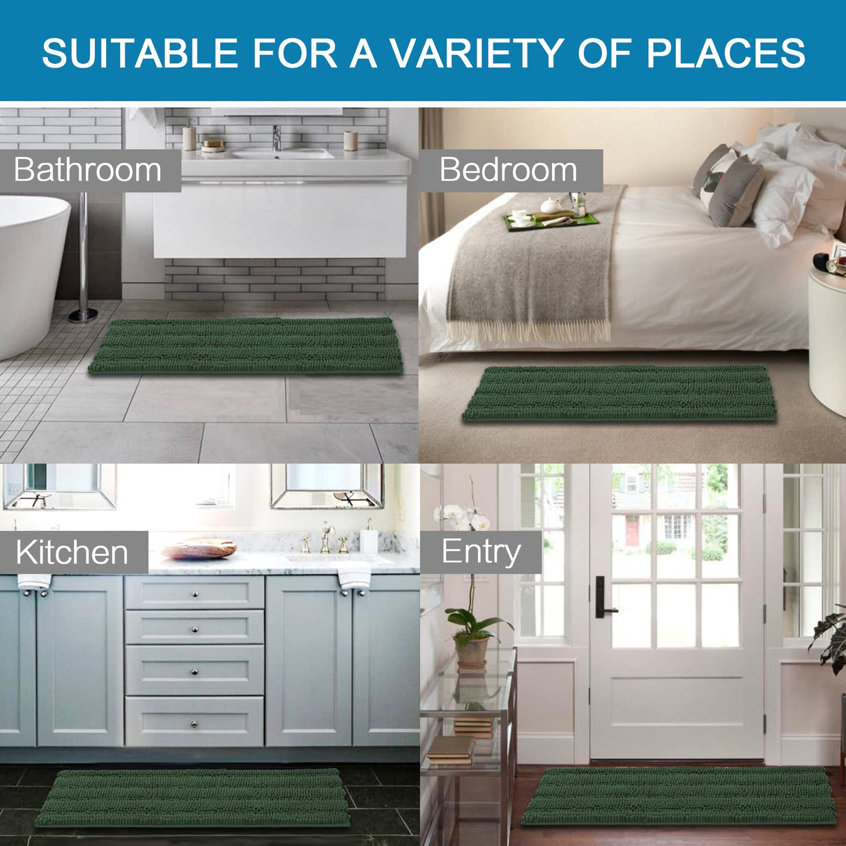 PrimeBeau Luxury Chenille Striped Bath Mats Set | Ultra Thick & Absorbent Non Slip Rugs 47“ x 17"