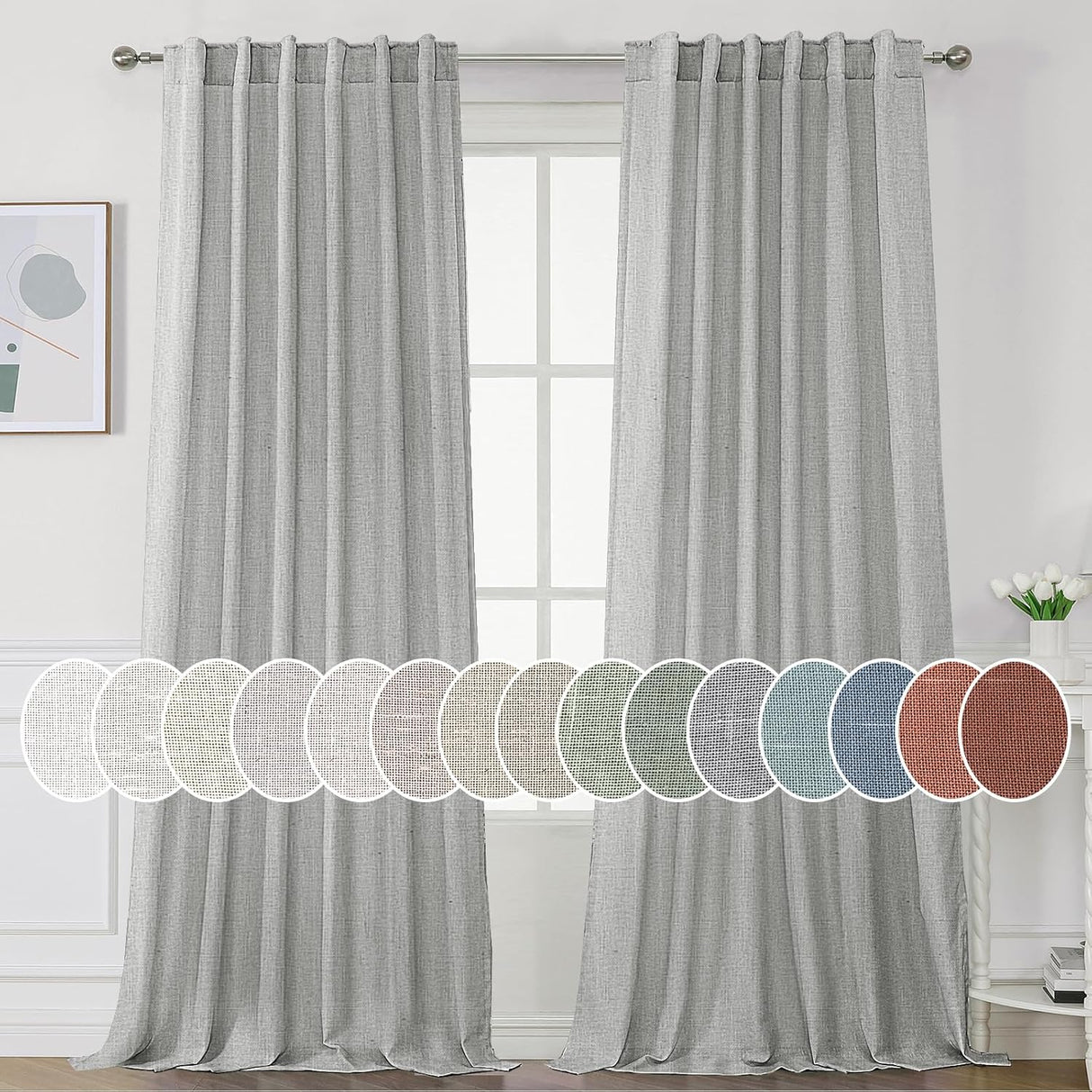 H.Versailtex Natural Linen Tab Loop Pocket Semi Sheer Light Filtering Curtains