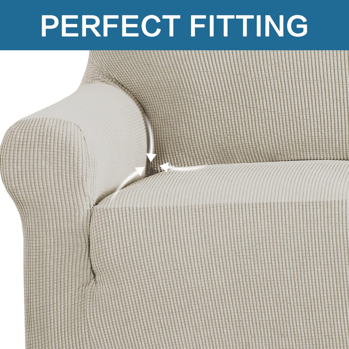PrimeBeau 1 Piece Slipcovers for 3 Cushion Couch Soft Sofa Covers Washable Feature Thick Checked Jacquard Fabric with Elastic Bottom