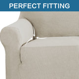PrimeBeau 1 Piece Slipcovers for 3 Cushion Couch Soft Sofa Covers Washable Feature Thick Checked Jacquard Fabric with Elastic Bottom