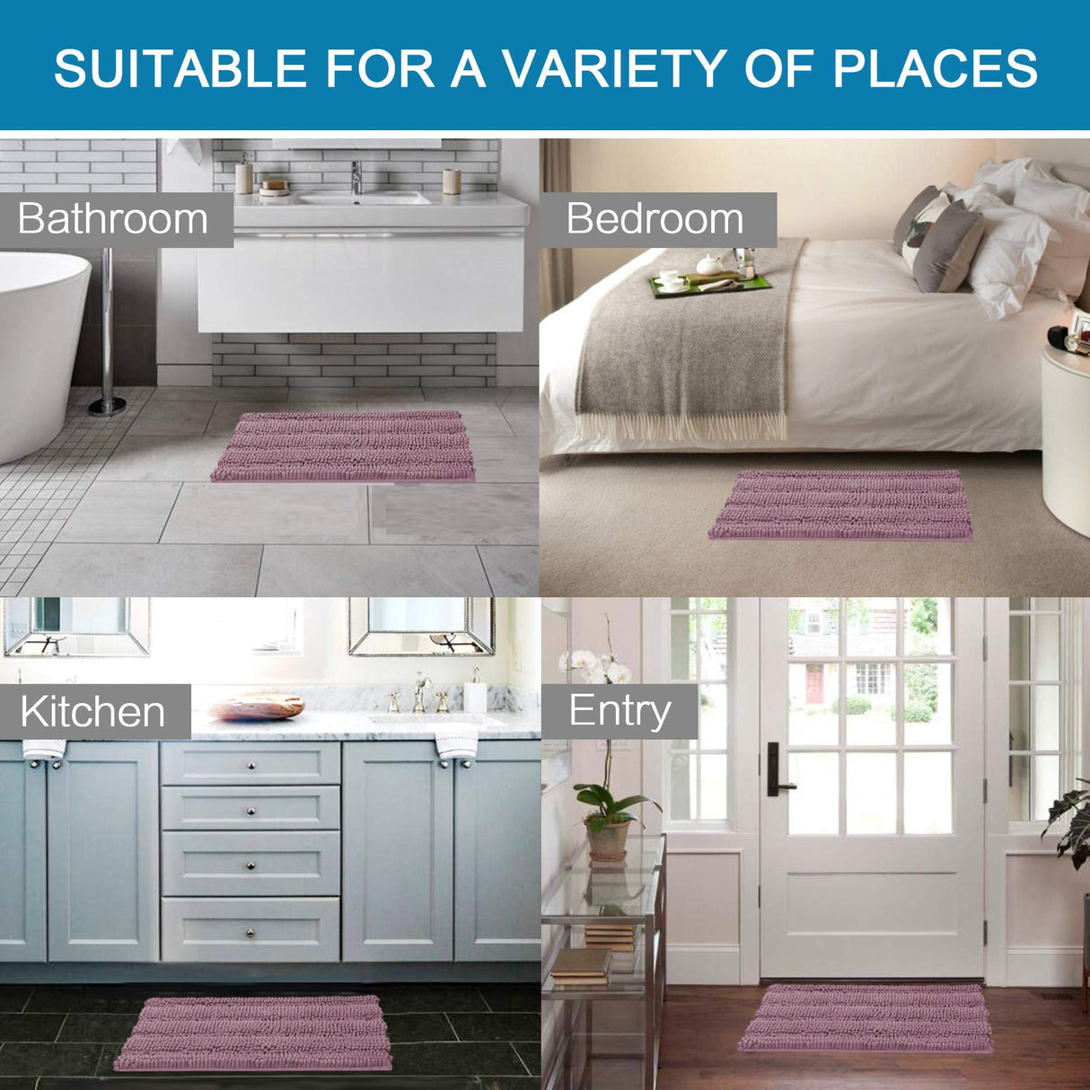 PrimeBeau Luxury Chenille Striped Bath Mats Set | Ultra Thick & Absorbent Non Slip Rugs 24“ x 36"