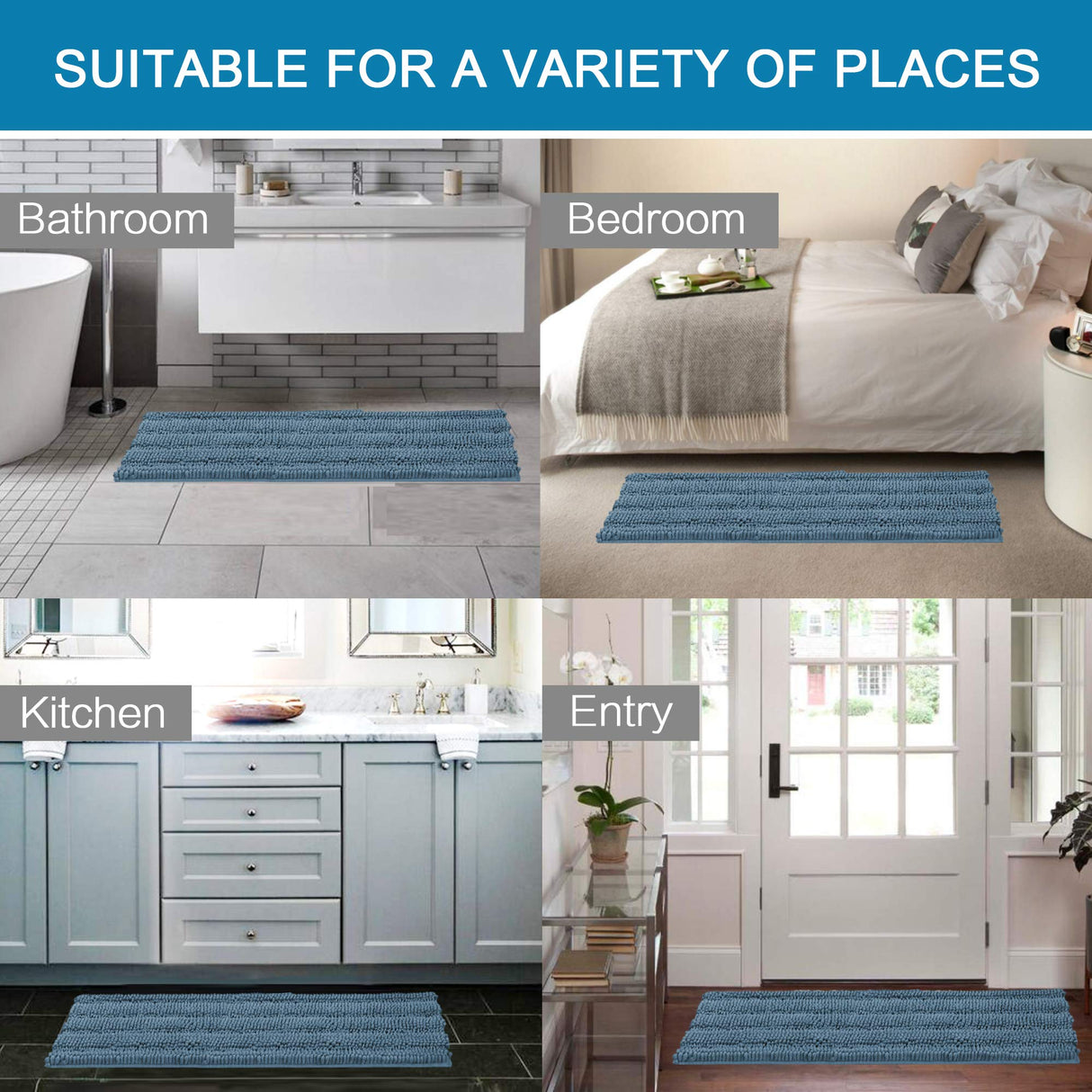 PrimeBeau Luxury Chenille Striped Bath Mats Set | Ultra Thick & Absorbent Non Slip Rugs 47“ x 17"