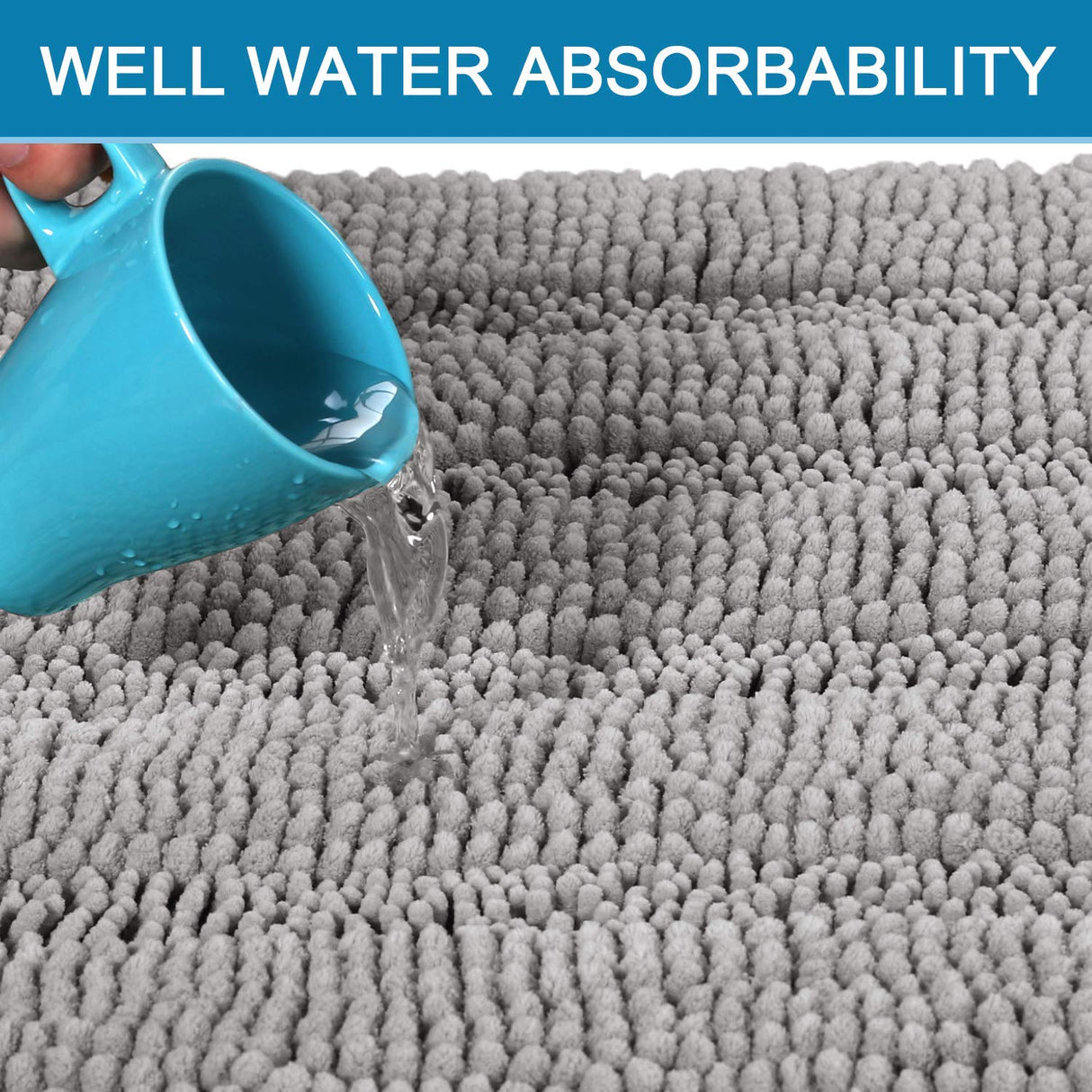 PrimeBeau Luxury Chenille Striped Bath Mats Set | Ultra Thick & Absorbent Non Slip Rugs 24“ x 36"