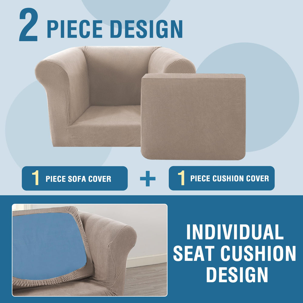 PrimeBeau 2 Pieces Chesterfield Armchair Covers Stretch Slip Covers, Mid Century Deep Seat Couch Cover Fit Width Up to 47 Inch, Thicker Jacquard Fabric (Including 1 base cover and 1 individual cushion cover)