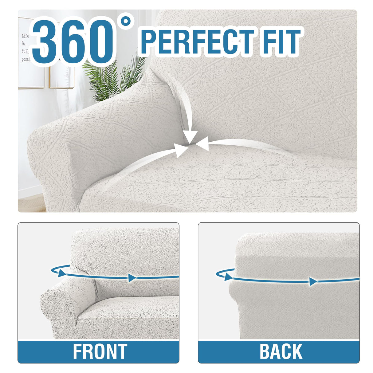 PrimeBeau Damask Pattern Jacquard Couch Covers for Anti-Slip - Set of 5