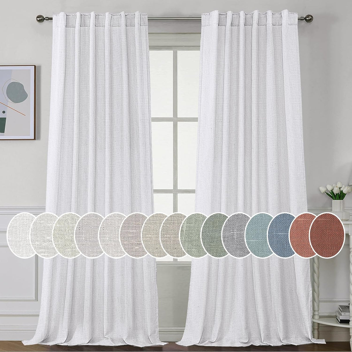 H.Versailtex Natural Linen Tab Loop Pocket Semi Sheer Light Filtering Curtains