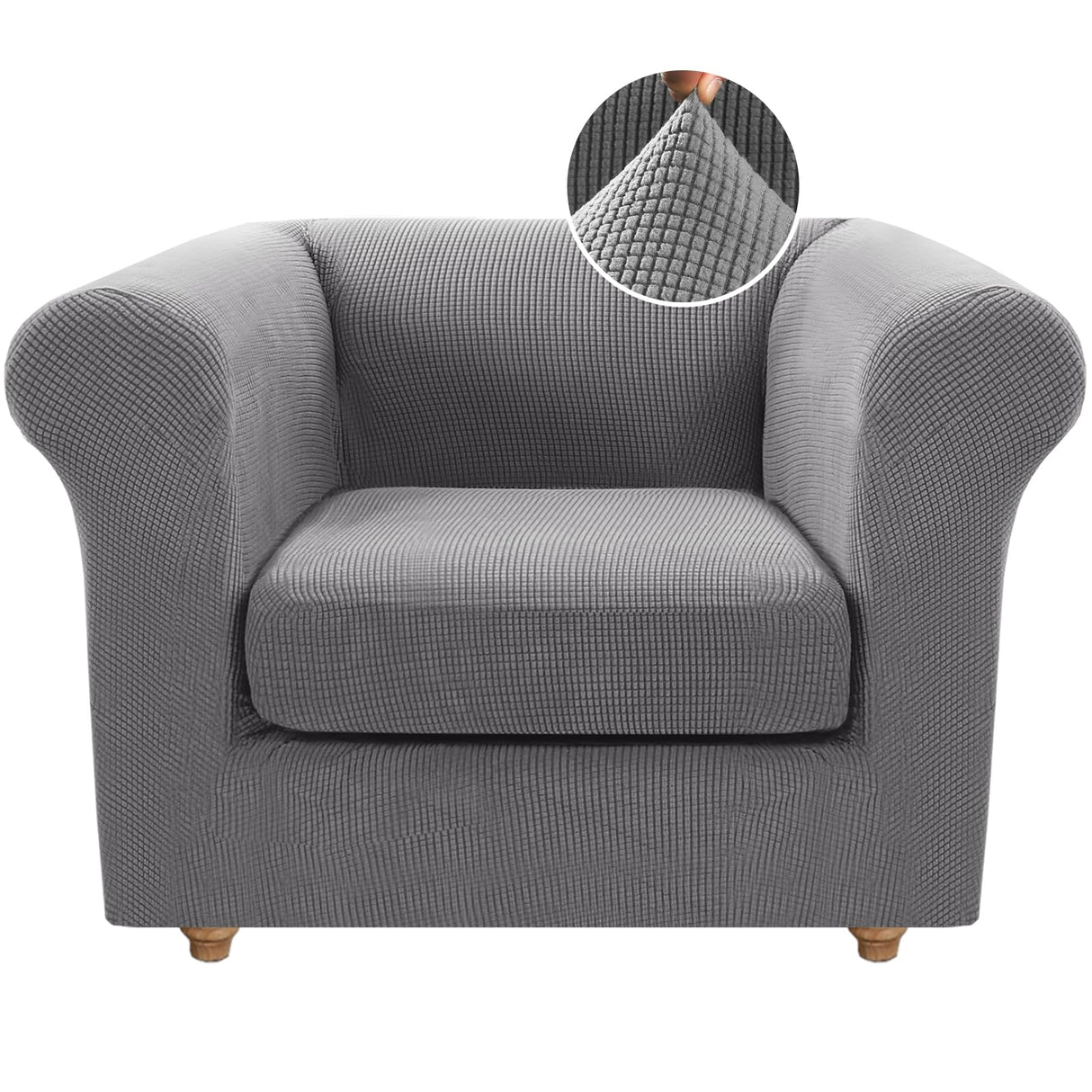 PrimeBeau 2 Pieces Chesterfield Armchair Covers Stretch Slip Covers, Mid Century Deep Seat Couch Cover Fit Width Up to 47 Inch, Thicker Jacquard Fabric (Including 1 base cover and 1 individual cushion cover)