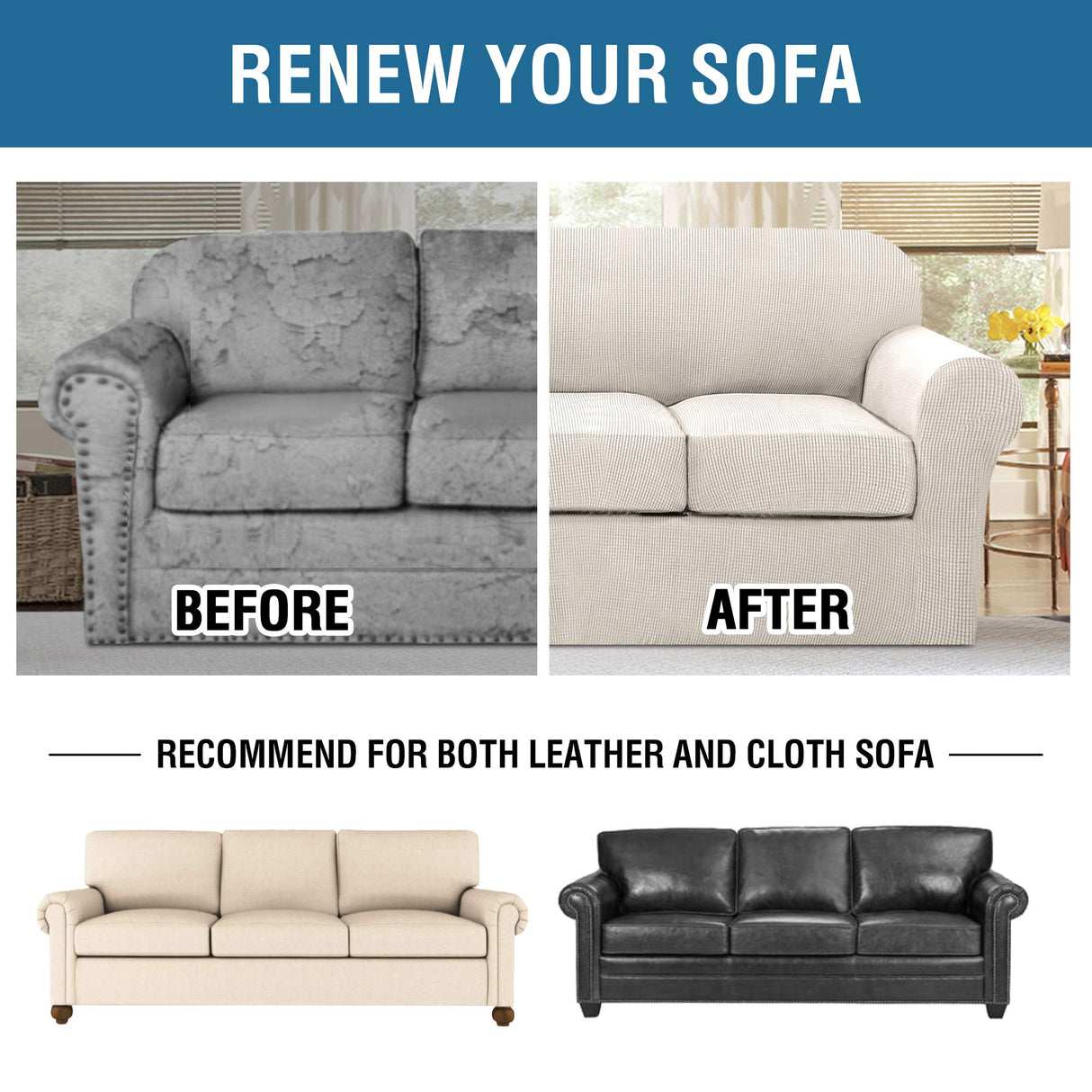 PrimeBeau Thicker Jacquard Fabric 3 Pieces Loveseat & Oversize Loveseat Covers for 2 Cushion Sofa Couch Slipcovers (Base Cover Plus 2 Seat Cushion Covers)