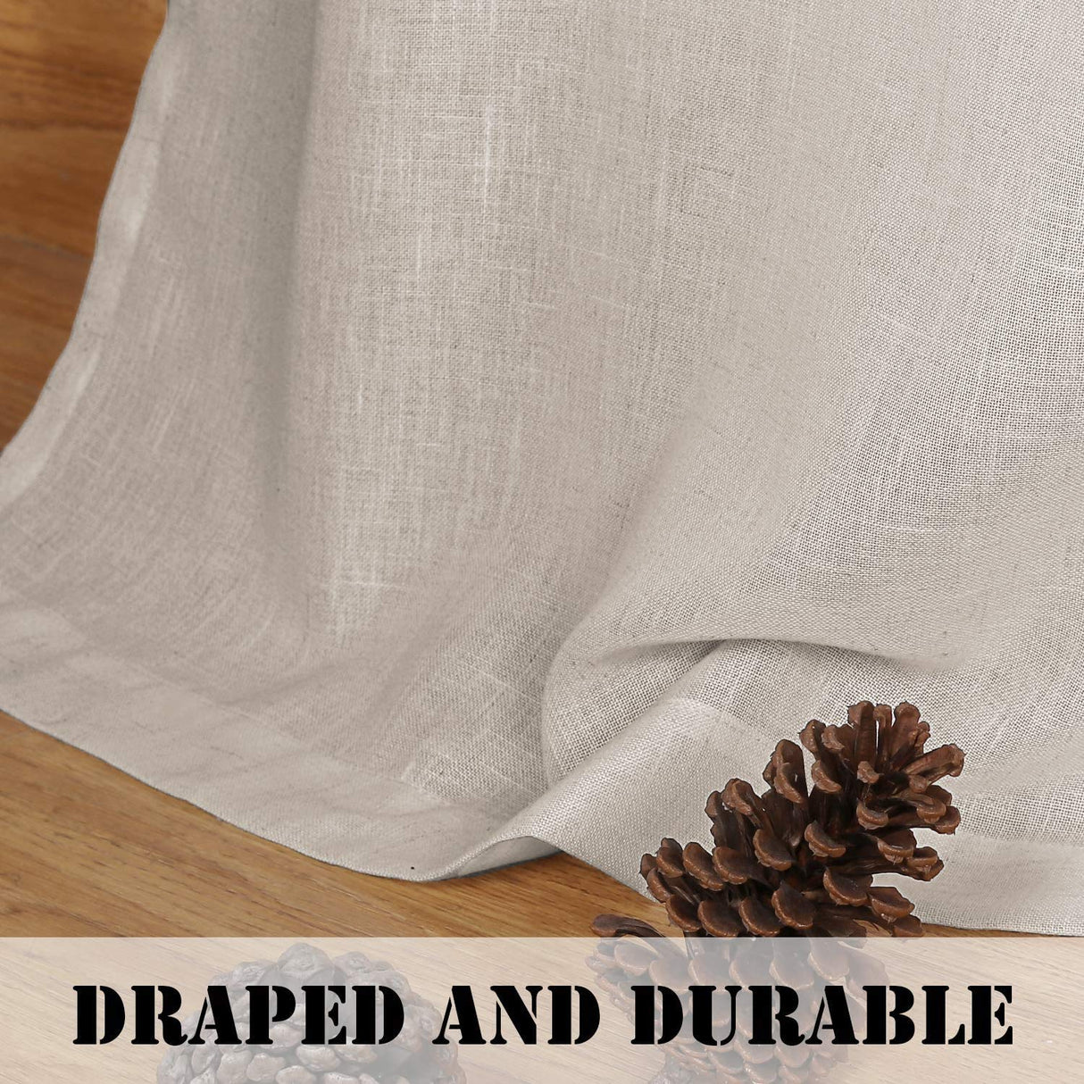 PrimeBeau Natural Linen Mix Tab Top Curtains, Light Filtering Panels (Set of 2)