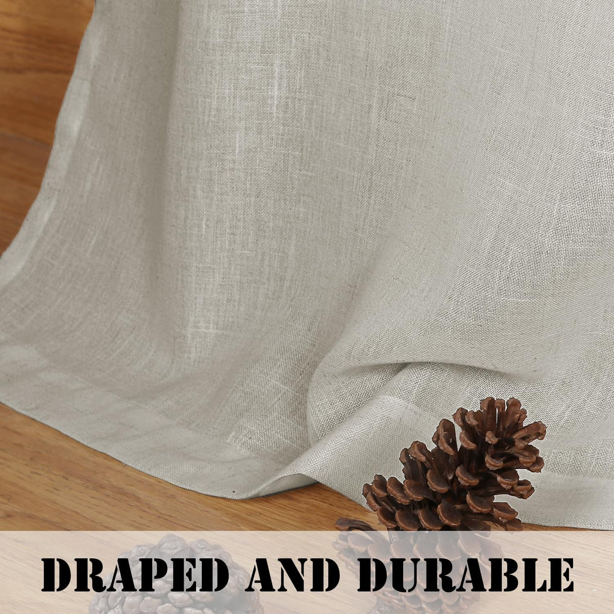 PrimeBeau Natural Linen Mix Tab Top Curtains, Light Filtering Panels (Set of 2)