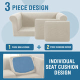 PrimeBeau 3 Pieces Chesterfield Loveseat & Oversized Loveseat Covers Stretch Slip Covers, Mid Century Deep Seat Couch Cover Fit Width Up to 70"-88", Thicker Jacquard Fabric (1 base cover and 2 individual cushion covers)