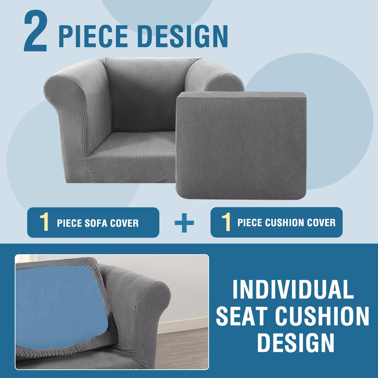 PrimeBeau 2 Pieces Chesterfield Armchair Covers Stretch Slip Covers, Mid Century Deep Seat Couch Cover Fit Width Up to 47 Inch, Thicker Jacquard Fabric (Including 1 base cover and 1 individual cushion cover)