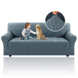 H.VERSAILTEX 2024 Newest Jacquard Couch Covers for 3 Cushion Couch 1 Piece Stretch Sofa Covers Furniture Protector Anti-Slip Soft Thickened Dogs Slipcovers Washable Spiral Pattern(Sofa, Stone Blue)