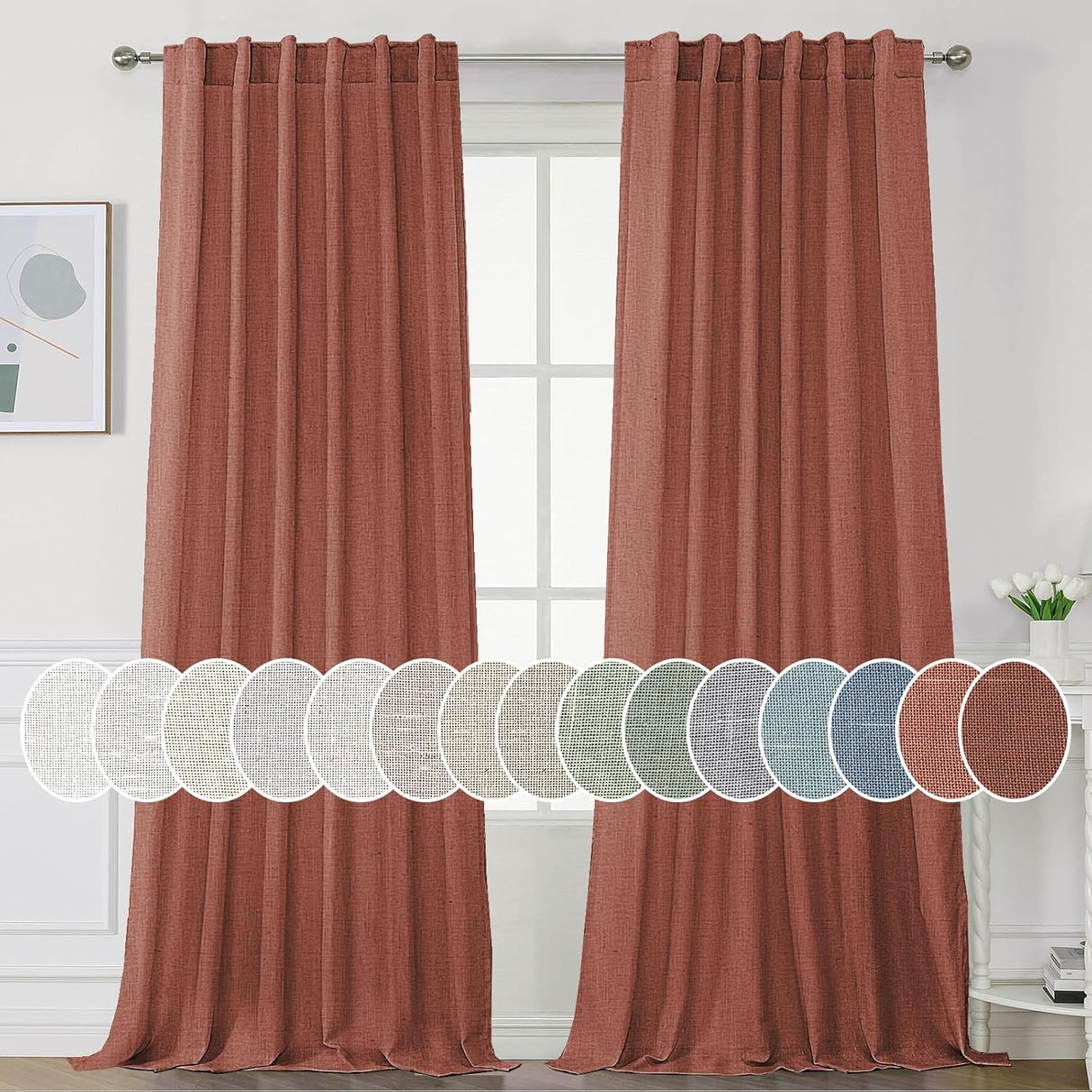 H.Versailtex Natural Linen Tab Loop Pocket Semi Sheer Light Filtering Curtains