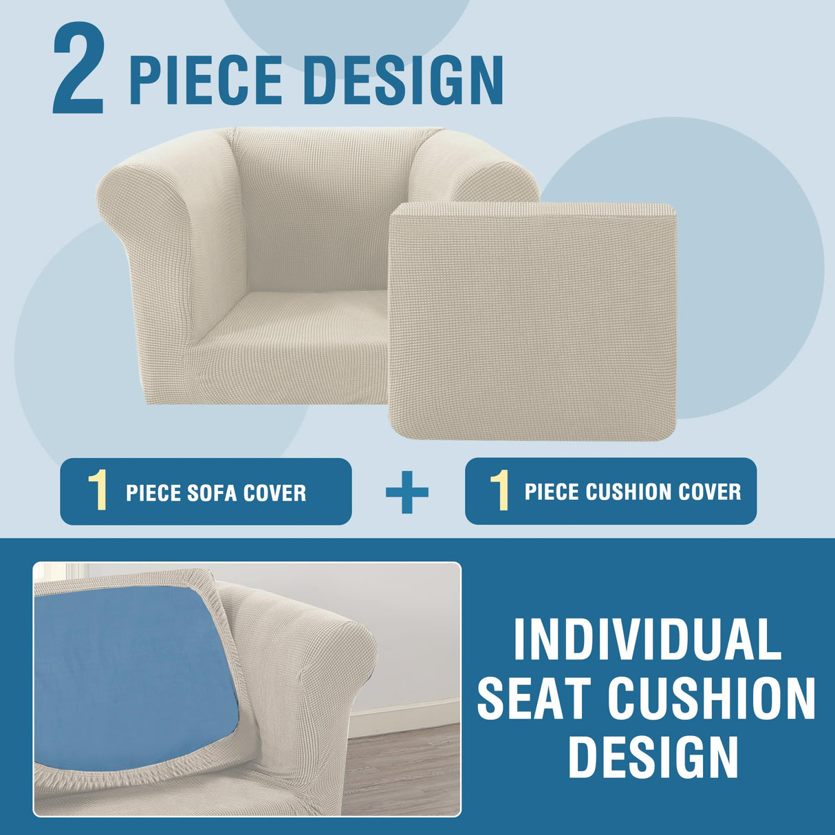 PrimeBeau 2 Pieces Chesterfield Armchair Covers Stretch Slip Covers, Mid Century Deep Seat Couch Cover Fit Width Up to 47 Inch, Thicker Jacquard Fabric (Including 1 base cover and 1 individual cushion cover)