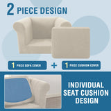 PrimeBeau 2 Pieces Chesterfield Armchair Covers Stretch Slip Covers, Mid Century Deep Seat Couch Cover Fit Width Up to 47 Inch, Thicker Jacquard Fabric (Including 1 base cover and 1 individual cushion cover)