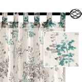 PrimeBeau Linen Sheer Tab Top Curtains Vintage Floral Print, 2 Panels