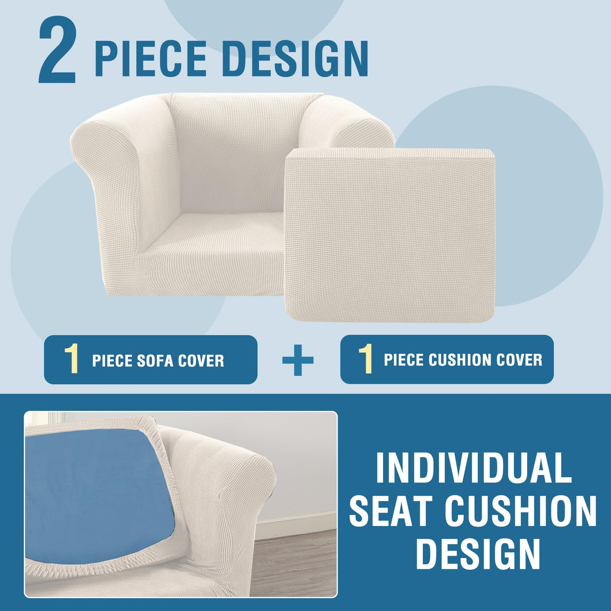 PrimeBeau 2 Pieces Chesterfield Armchair Covers Stretch Slip Covers, Mid Century Deep Seat Couch Cover Fit Width Up to 47 Inch, Thicker Jacquard Fabric (Including 1 base cover and 1 individual cushion cover)