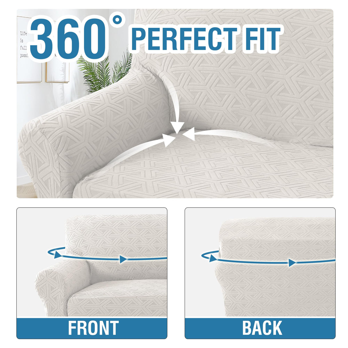 PrimeBeau Diamond Pattern Jacquard Couch Covers for 3 Cushion Couch