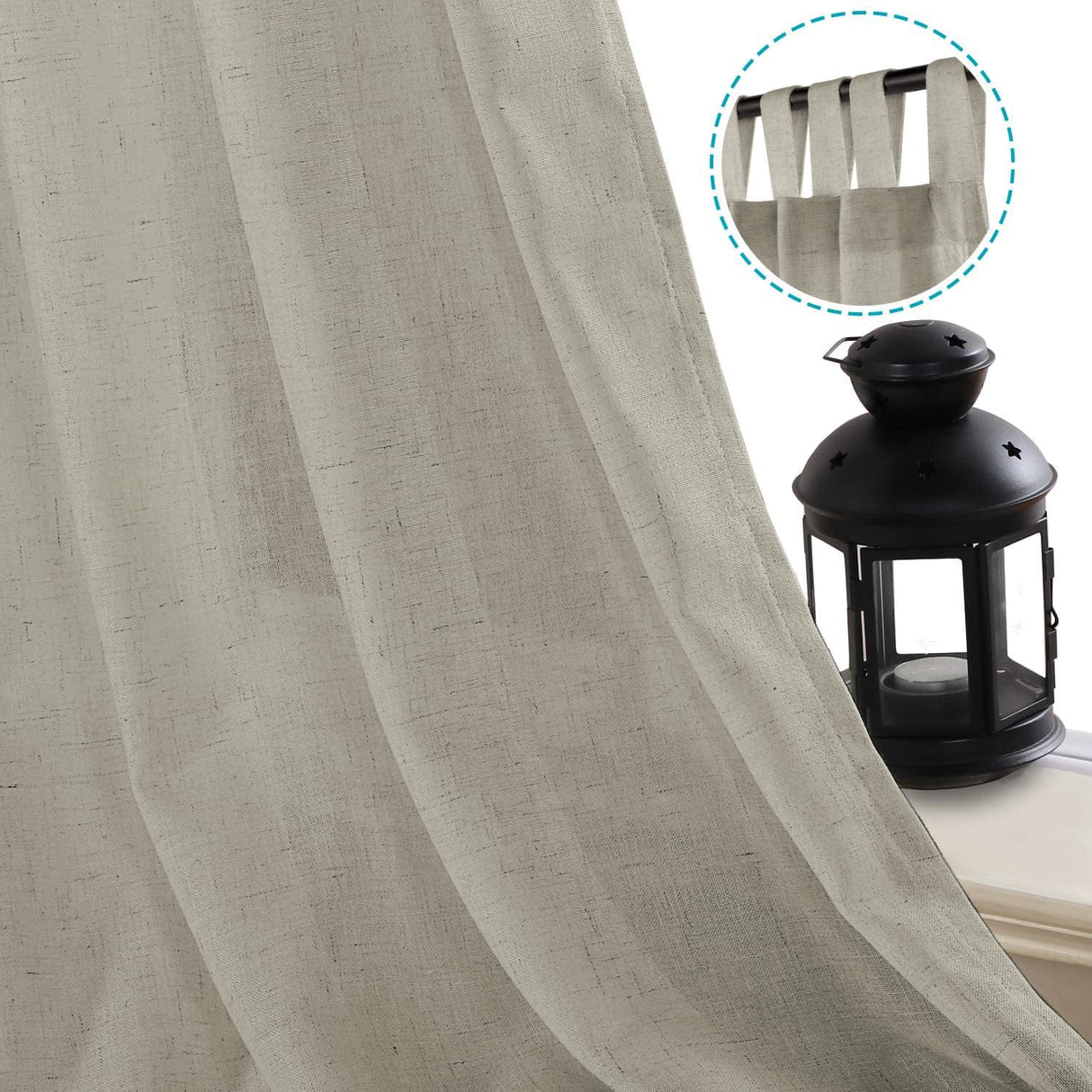 PrimeBeau Natural Linen Mix Tab Top Sheer Curtains (Set of 2) 52 Series