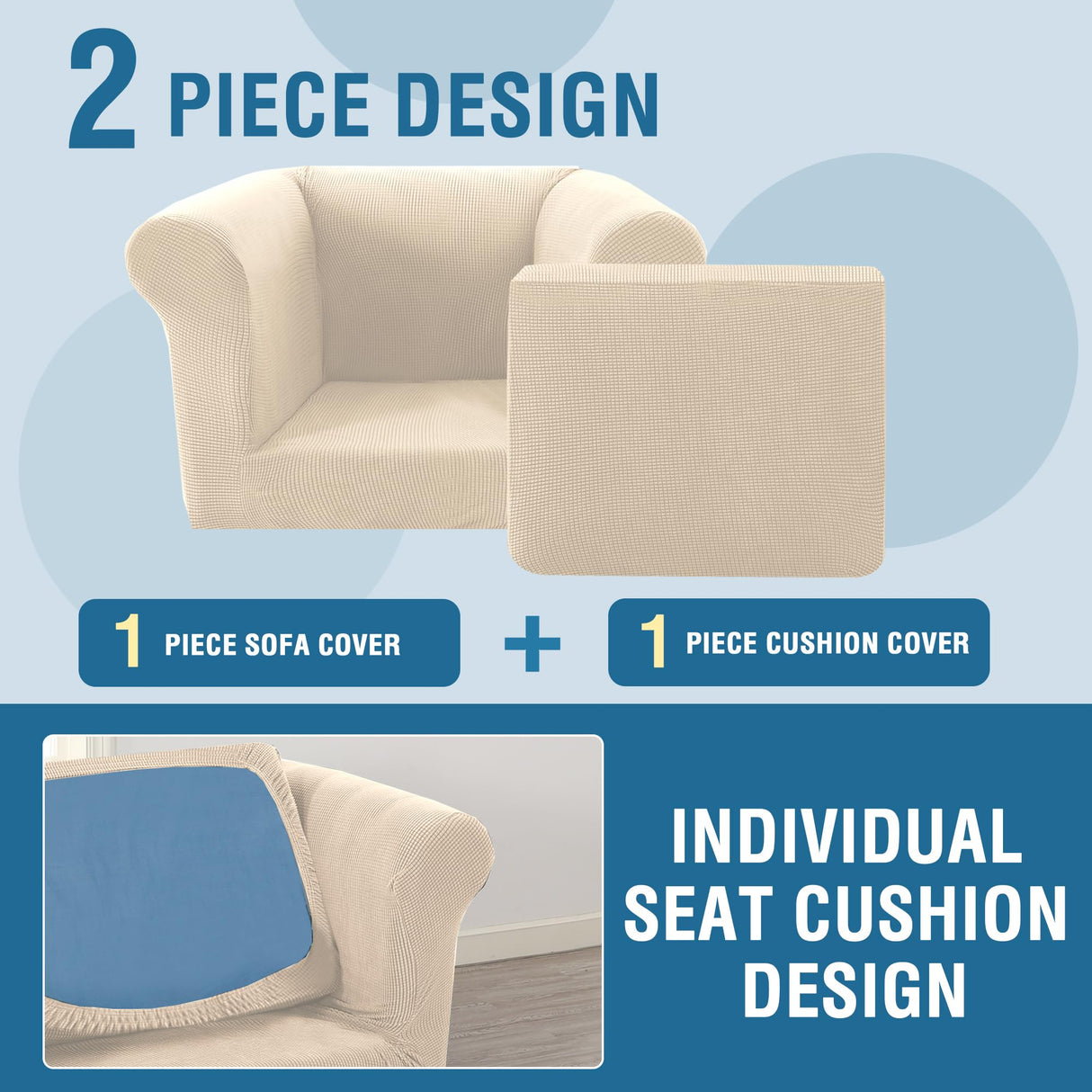 PrimeBeau 2 Pieces Chesterfield Armchair Covers Stretch Slip Covers, Mid Century Deep Seat Couch Cover Fit Width Up to 47 Inch, Thicker Jacquard Fabric (Including 1 base cover and 1 individual cushion cover)