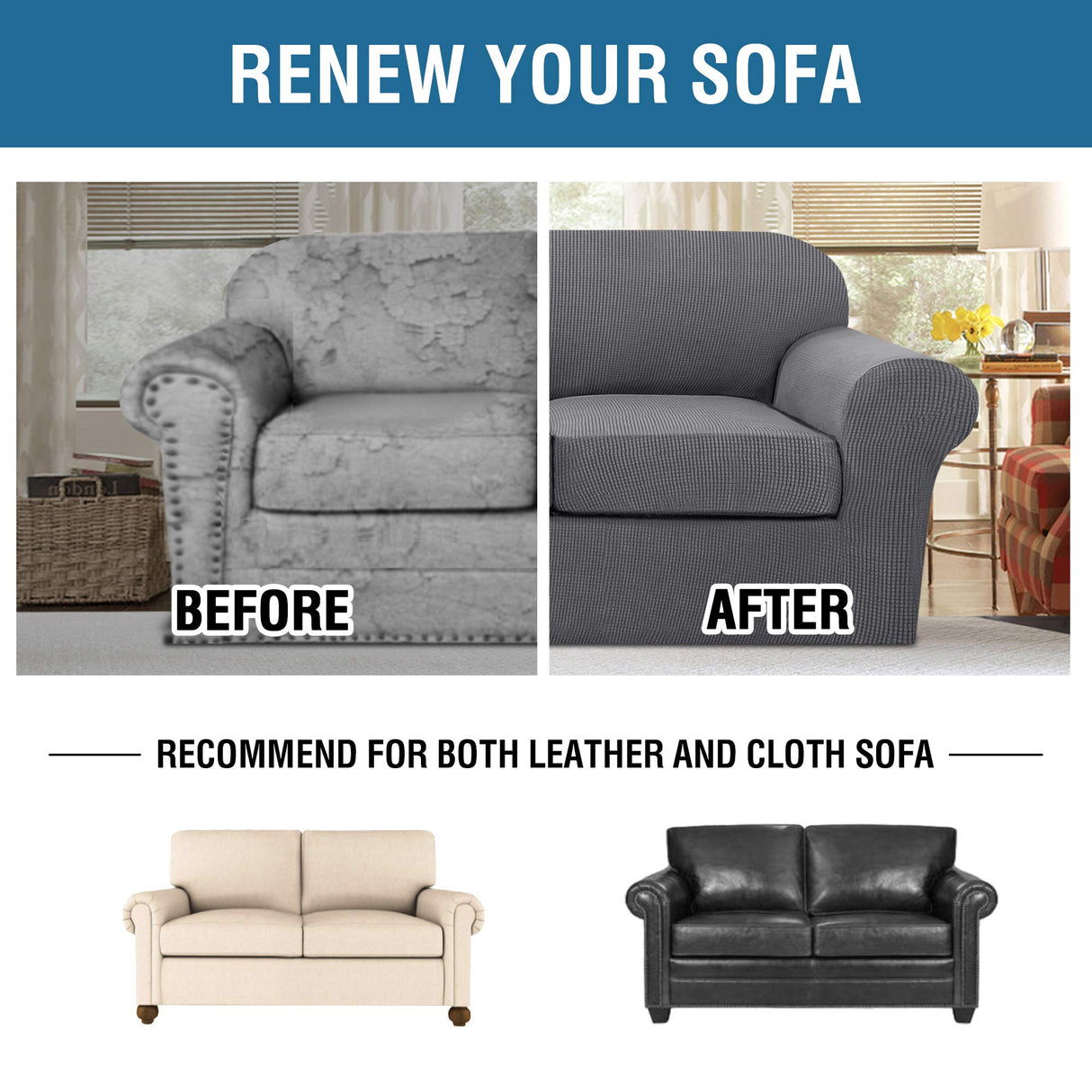 PrimeBeau Thicker Jacquard Fabric 3 Pieces Loveseat & Oversize Loveseat Covers for 2 Cushion Sofa Couch Slipcovers (Base Cover Plus 2 Seat Cushion Covers)
