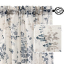 PrimeBeau Linen Sheer Rod Pocket Curtains Vintage Floral Printing, 2 Panels