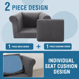 PrimeBeau 2 Pieces Chesterfield Armchair Covers Stretch Slip Covers, Mid Century Deep Seat Couch Cover Fit Width Up to 47 Inch, Thicker Jacquard Fabric (Including 1 base cover and 1 individual cushion cover)
