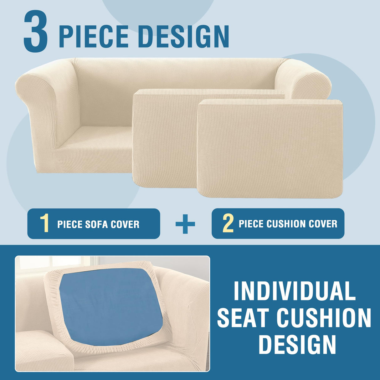 PrimeBeau 3 Pieces Chesterfield Loveseat & Oversized Loveseat Covers Stretch Slip Covers, Mid Century Deep Seat Couch Cover Fit Width Up to 70"-88", Thicker Jacquard Fabric (1 base cover and 2 individual cushion covers)