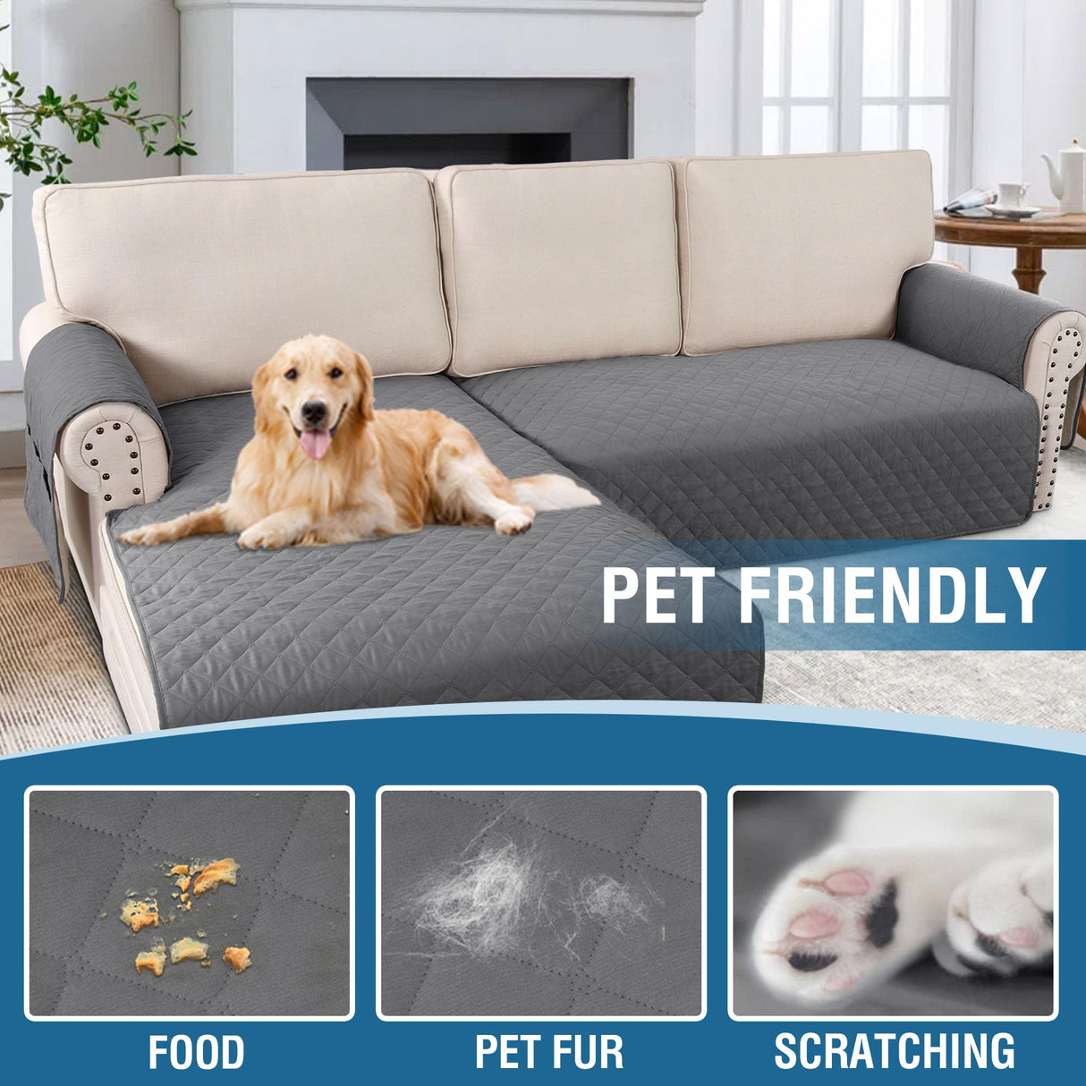 PrimeBeau 2 Piece L Shaped Couch Covers for Sectional Loveseat Couch Cover with Chaise Lounge 100% Waterproof Furniture Covers for Pets