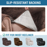 H.VERSAILTEX Thick Velvet Quilted Recliner Covers for Recliner Chair Covers Reclining Chair Slipcover Recliner Couch Cover with Non Slip Backing and Wider Elastic Strap (Oversaized Recliner, Brown)