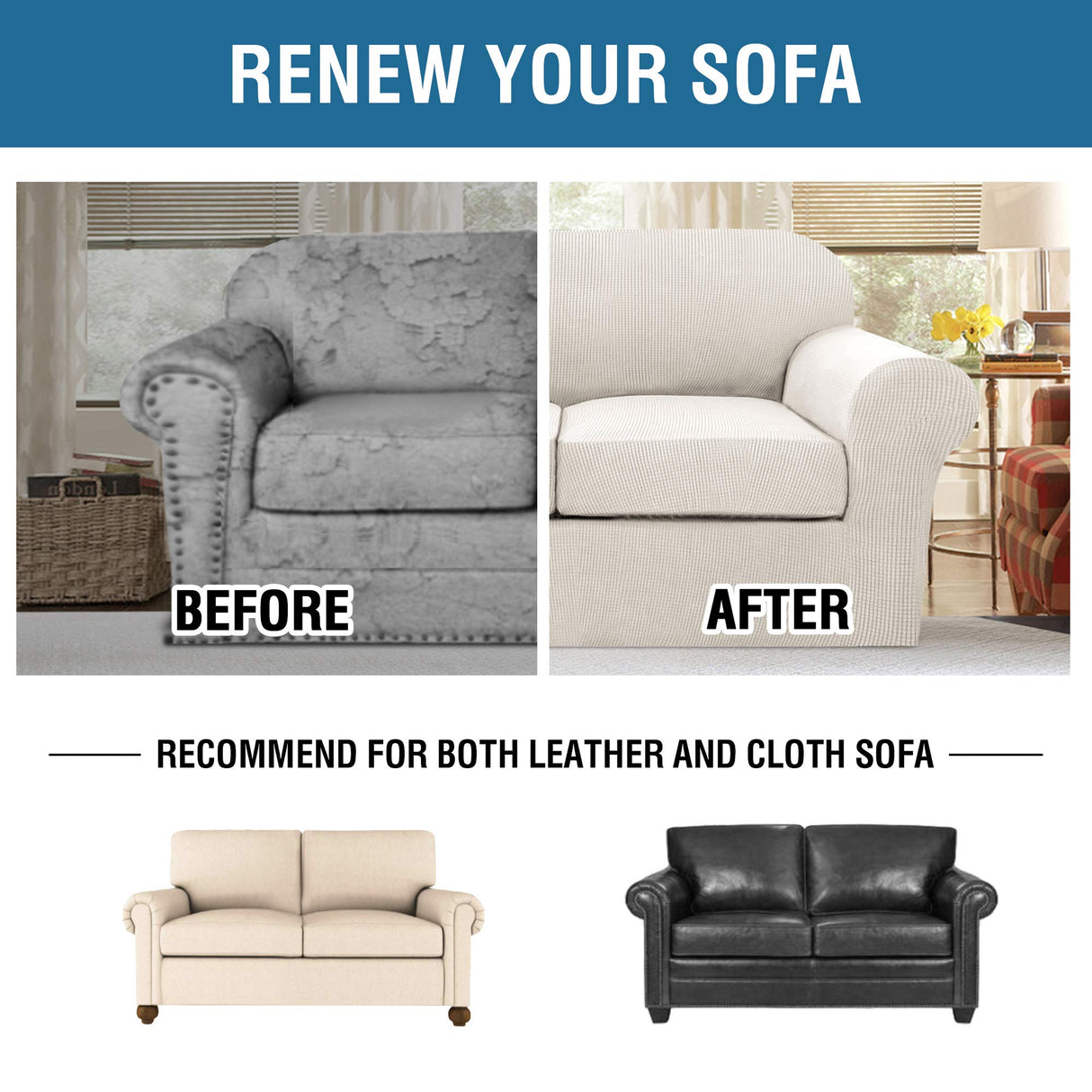PrimeBeau Thicker Jacquard Fabric 3 Pieces Loveseat & Oversize Loveseat Covers for 2 Cushion Sofa Couch Slipcovers (Base Cover Plus 2 Seat Cushion Covers)
