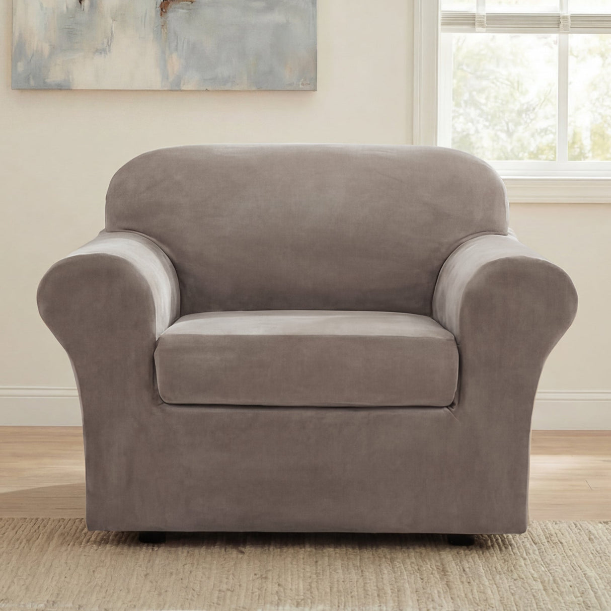 H.Versailtex Modern Velvet Plush High Stretch Sofa Slipcover with Elastic Bottom