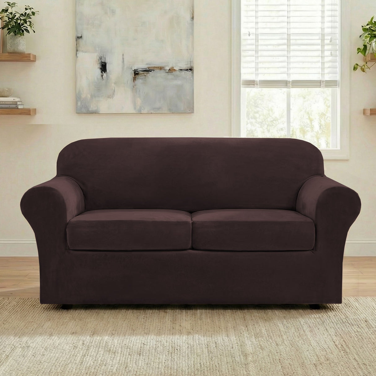 H.Versailtex Modern Velvet Plush High Stretch Sofa Slipcover with Elastic Bottom