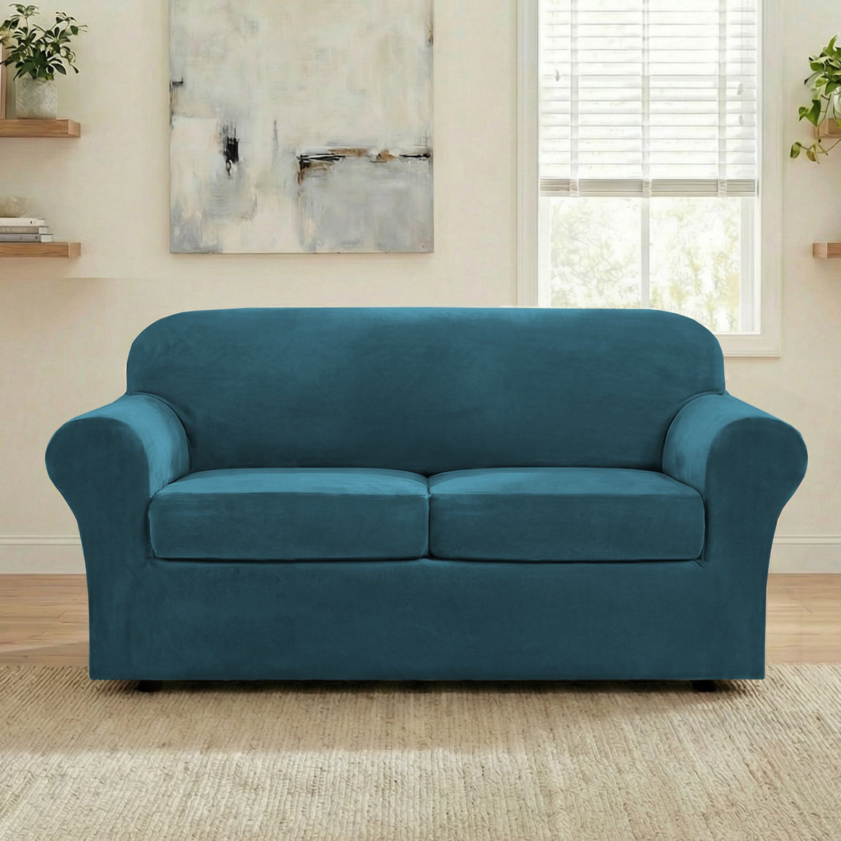 H.Versailtex Modern Velvet Plush High Stretch Sofa Slipcover with Elastic Bottom