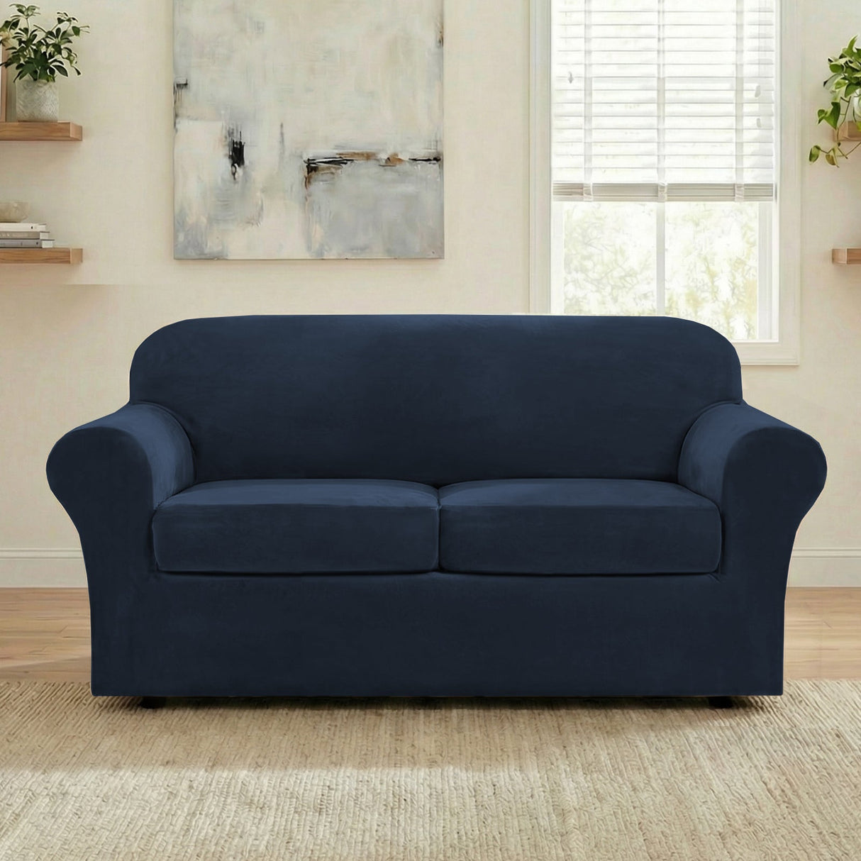 H.Versailtex Modern Velvet Plush High Stretch Sofa Slipcover with Elastic Bottom