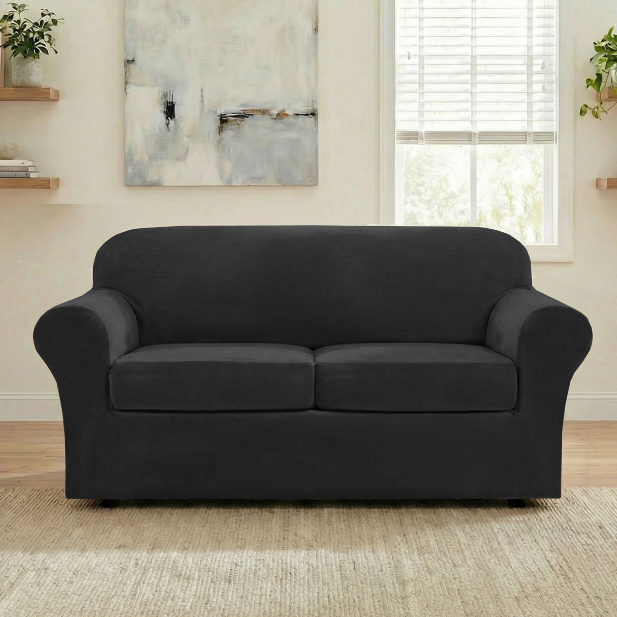 H.Versailtex Modern Velvet Plush High Stretch Sofa Slipcover with Elastic Bottom