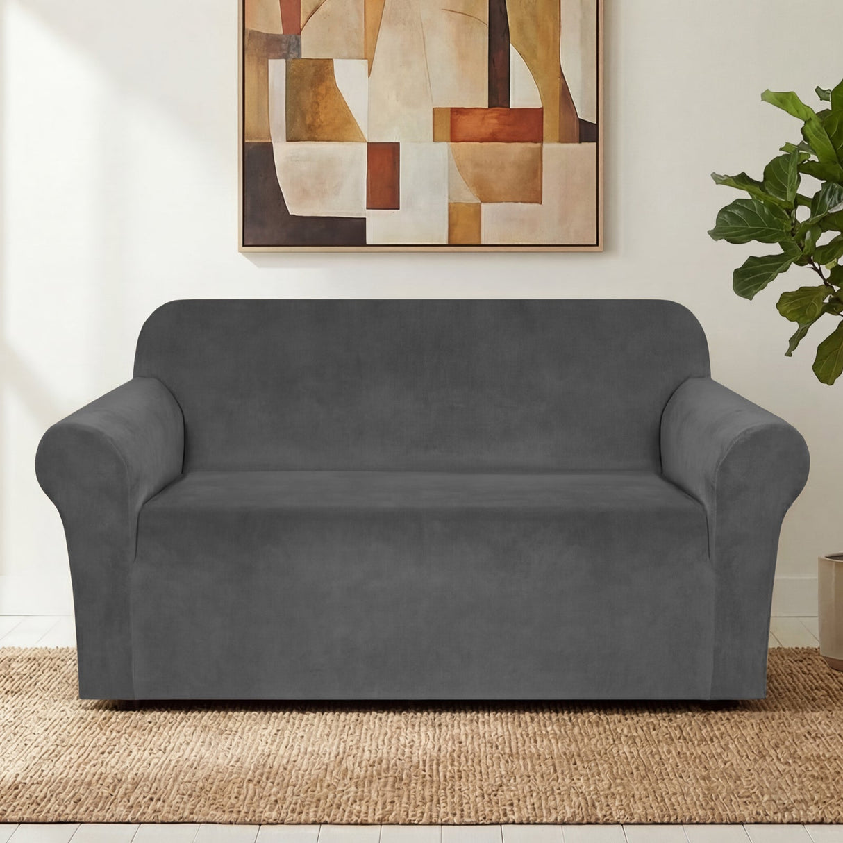 H.Versailtex 1 Piece Stretch Velvet Sofa Covers for Cushion Couch Covers with Non Slip Elastic Bottom