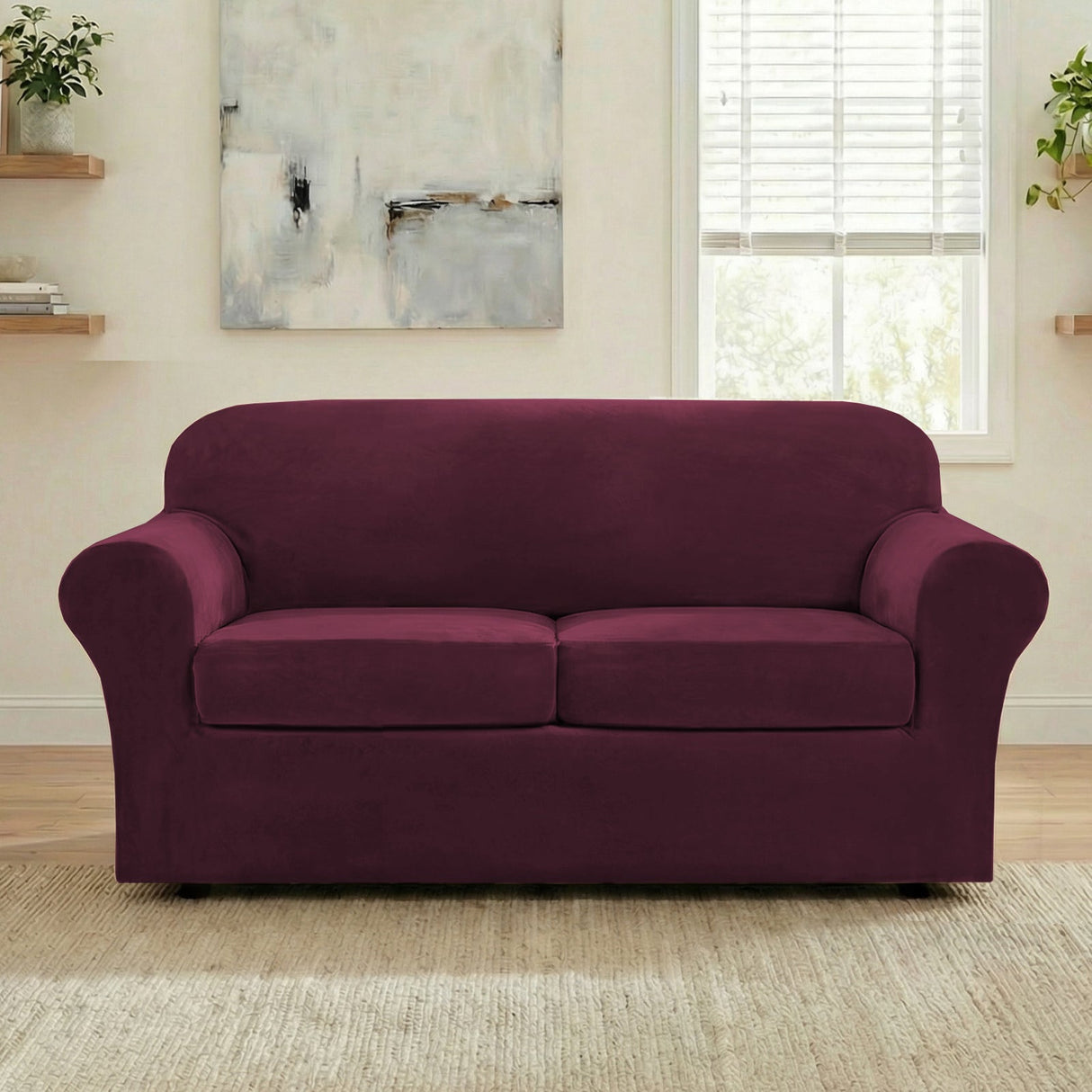 H.Versailtex Modern Velvet Plush High Stretch Sofa Slipcover with Elastic Bottom